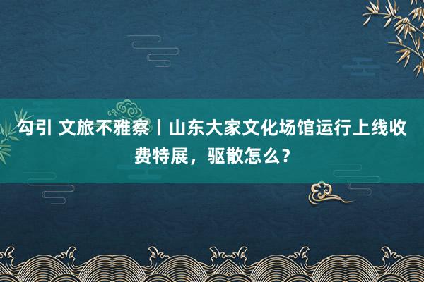 勾引 文旅不雅察丨山东大家文化场馆运行上线收费特展，驱散怎么？