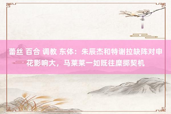 蕾丝 百合 调教 东体：朱辰杰和特谢拉缺阵对申花影响大，马莱莱一如既往糜掷契机